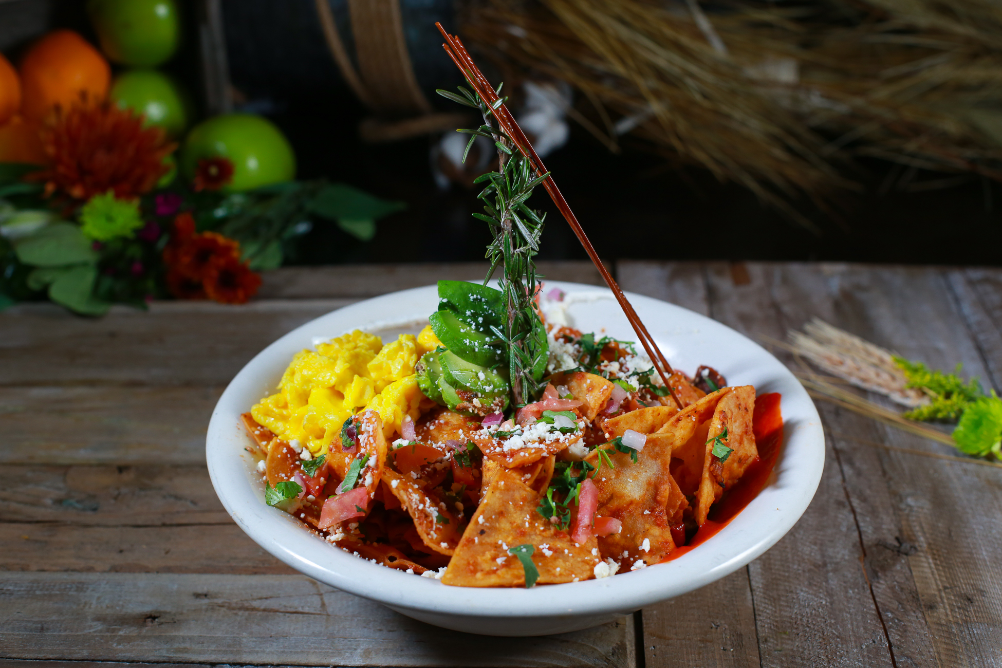 Chilaquiles with scrambled eggs and avocado served at Hash House A Go Go Flamingo Las Vegas